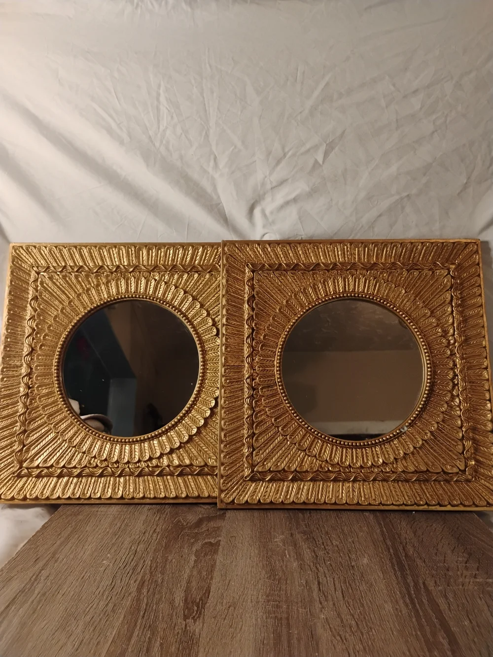Vintage Ornate Layered Feathered Motif Mirror Set